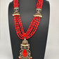 Jhumka Pattern Monilsa Beads Mehendi Finish Color Stone Necklace - Coral
