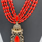 Jhumka Pattern Monilsa Beads Mehendi Finish Color Stone Necklace - Coral