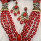 Jhumka Pattern Monilsa Beads Mehendi Finish Color Stone Necklace - Coral