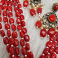 Jhumka Pattern Monilsa Beads Mehendi Finish Color Stone Necklace - Coral