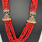 Jhumka Pattern Monilsa Beads Mehendi Finish Color Stone Necklace - Coral