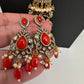 Jhumka Pattern Monilsa Beads Mehendi Finish Color Stone Necklace - Coral