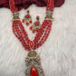 Jhumka Pattern Monilsa Beads Mehendi Finish Color Stone Necklace - Coral