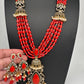 Jhumka Pattern Monilsa Beads Mehendi Finish Color Stone Necklace - Coral