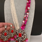 Moissanite Fussion Beads Victorian Finish Color Stone Necklace - Pink