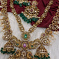 Peacock CZ Matte Rice Pearls Double Layer Long Necklace