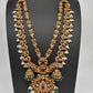 Peacock CZ Matte Rice Pearls Double Layer Long Necklace