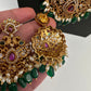 Peacock CZ Matte Rice Pearls Double Layer Long Necklace