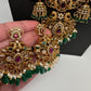 Peacock CZ Matte Rice Pearls Double Layer Long Necklace