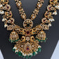 Peacock CZ Matte Rice Pearls Double Layer Long Necklace
