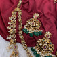 Peacock CZ Matte Rice Pearls Double Layer Long Necklace