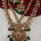 Peacock CZ Matte Rice Pearls Double Layer Long Necklace