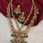 Peacock CZ Matte Rice Pearls Double Layer Long Necklace