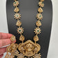 Goddess Lakshmi Matte CZ Green Stone Long Necklace