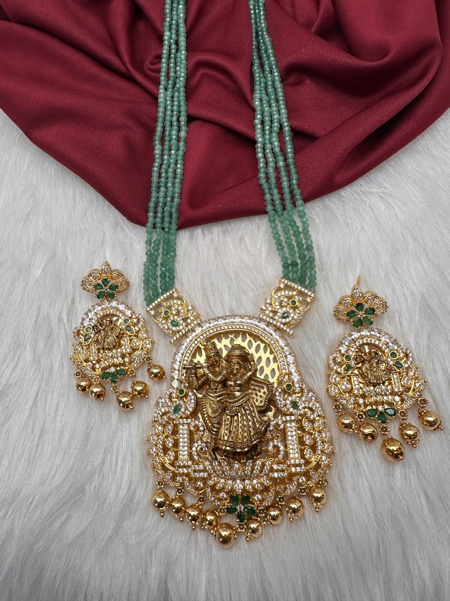 Radha Krishna Green Onyx Beads Long Necklace