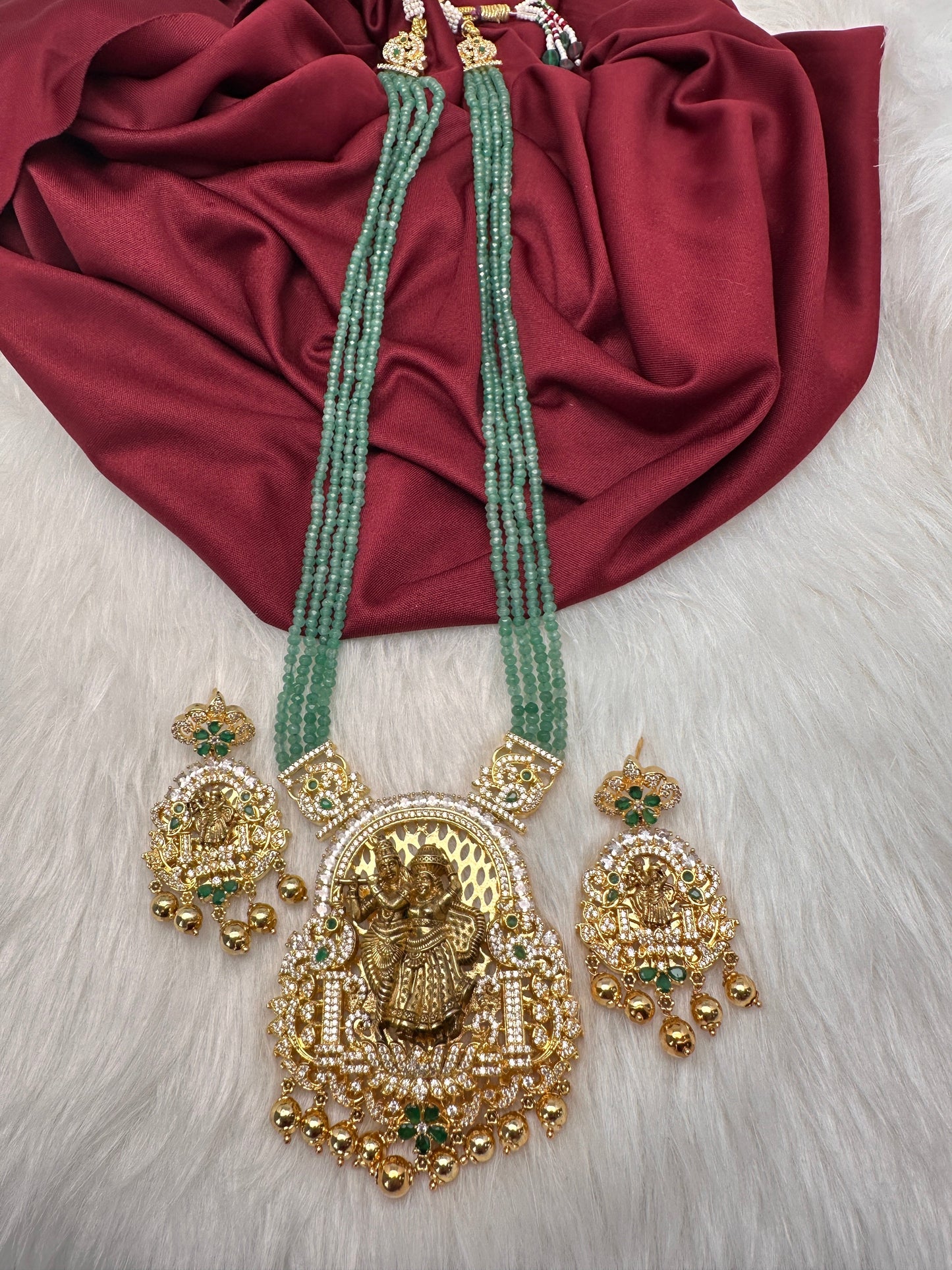 Radha Krishna Green Onyx Beads Long Necklace