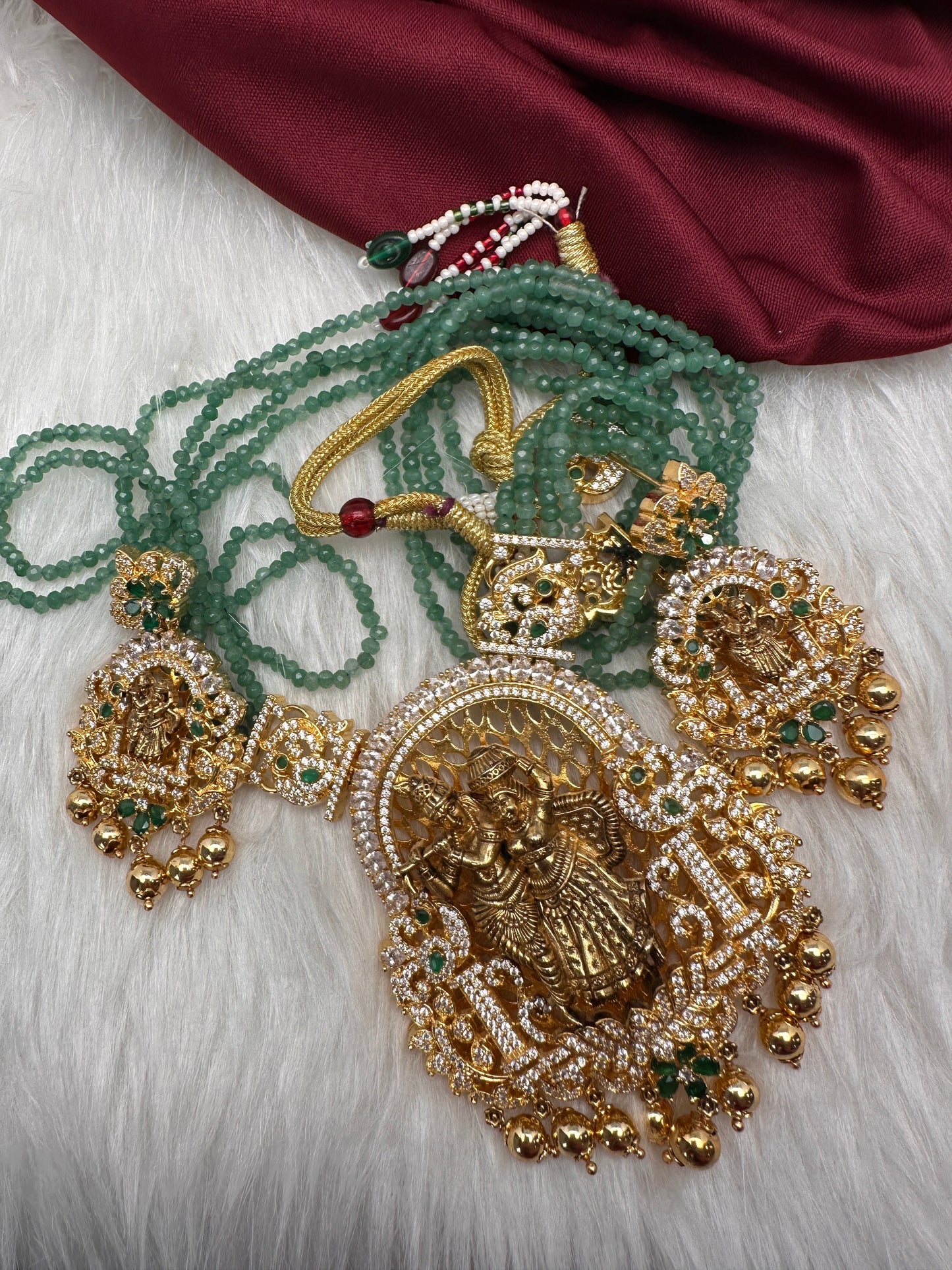 Radha Krishna Green Onyx Beads Long Necklace