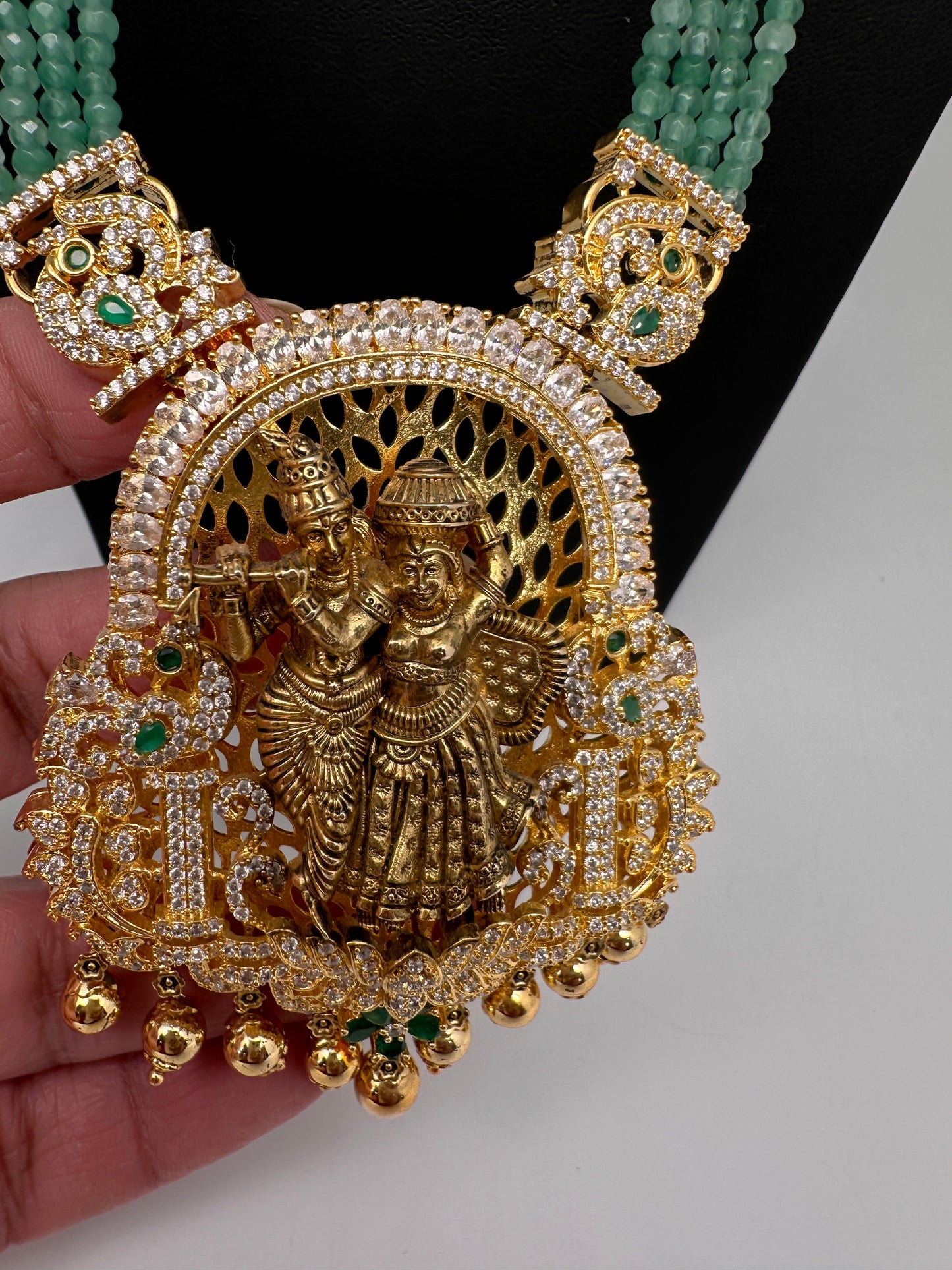 Radha Krishna Green Onyx Beads Long Necklace
