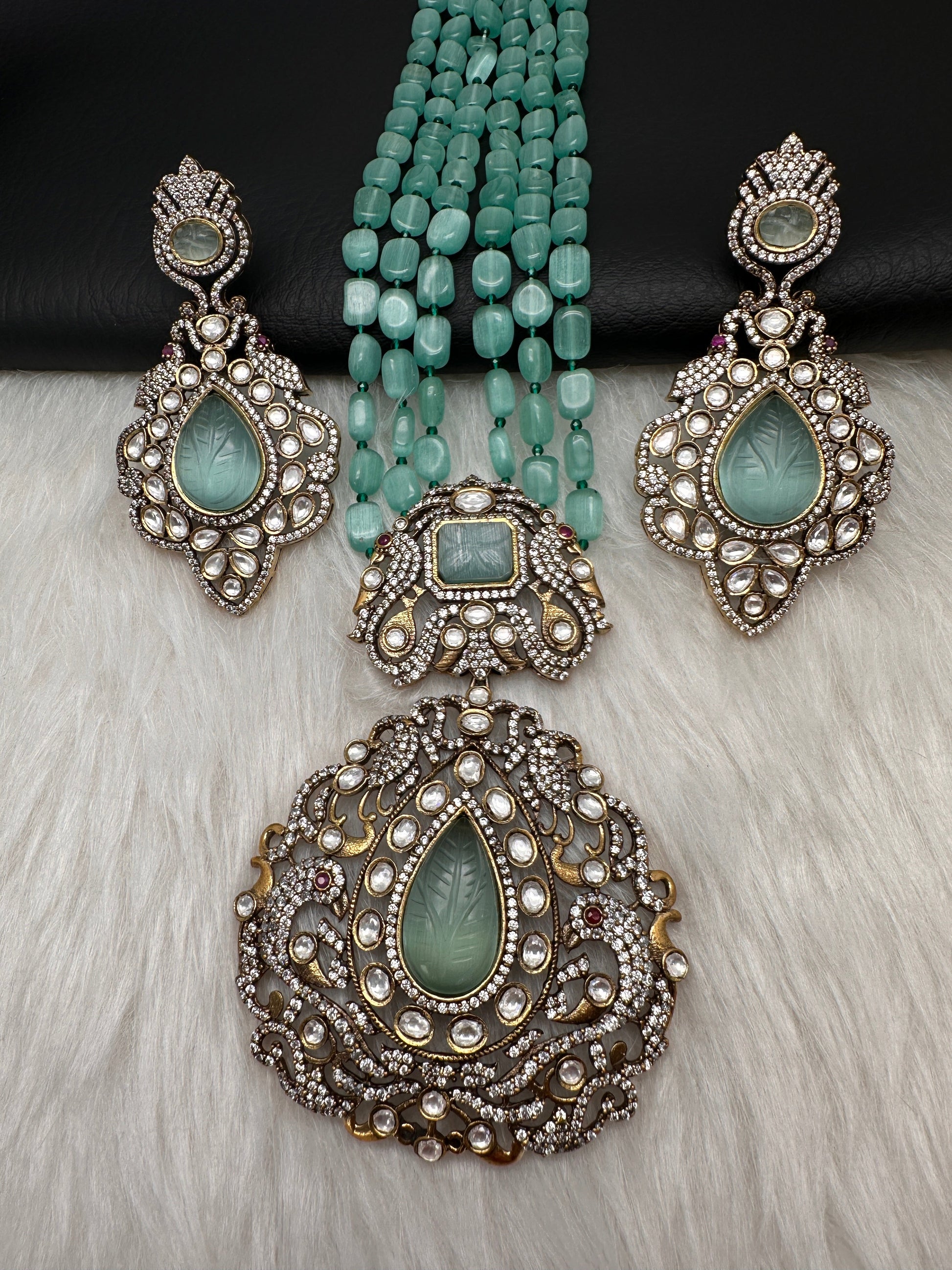 Victorian Moissanite Color Stone Necklace - MintGreen