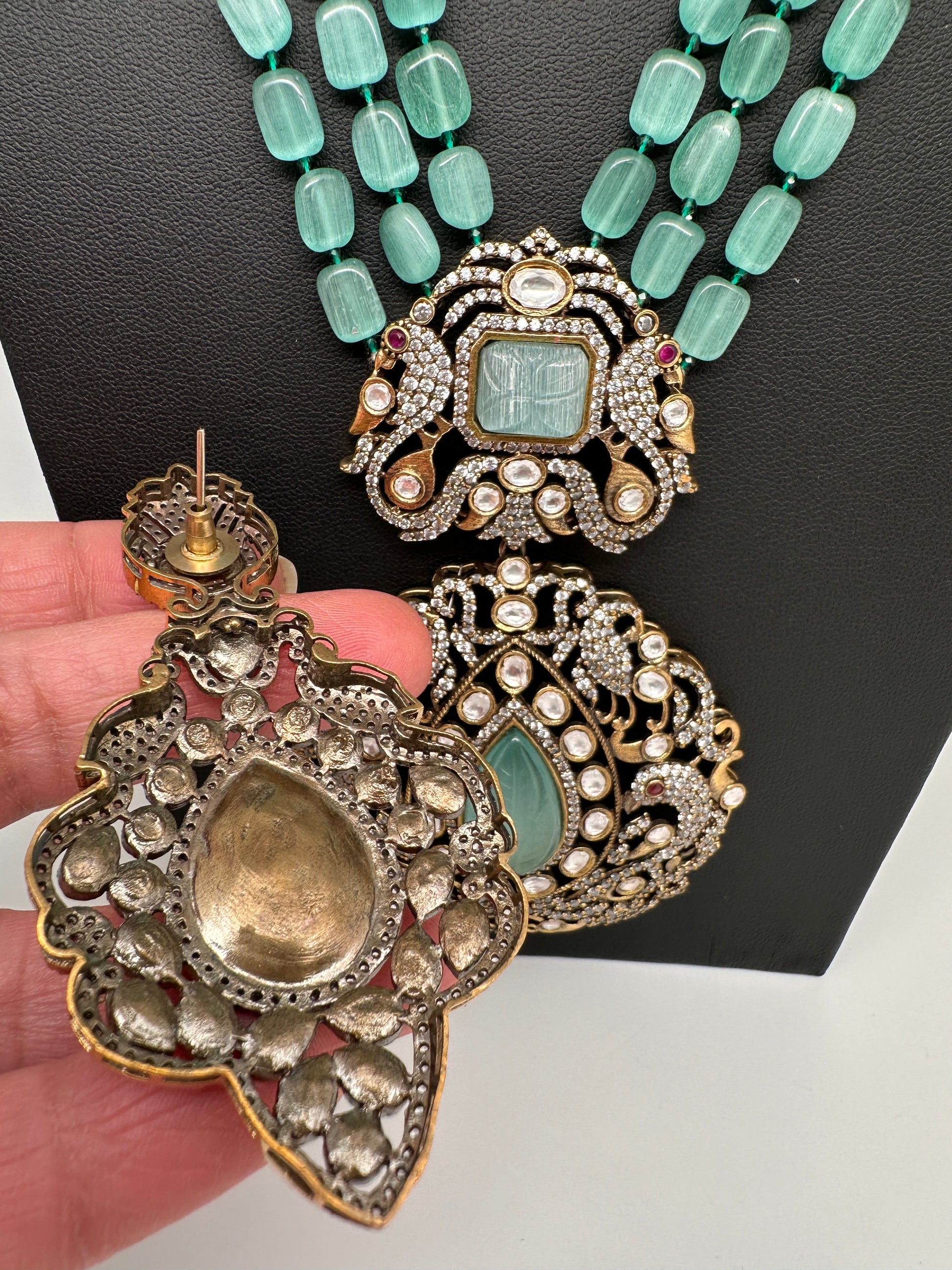 Victorian Moissanite Color Stone Necklace - MintGreen