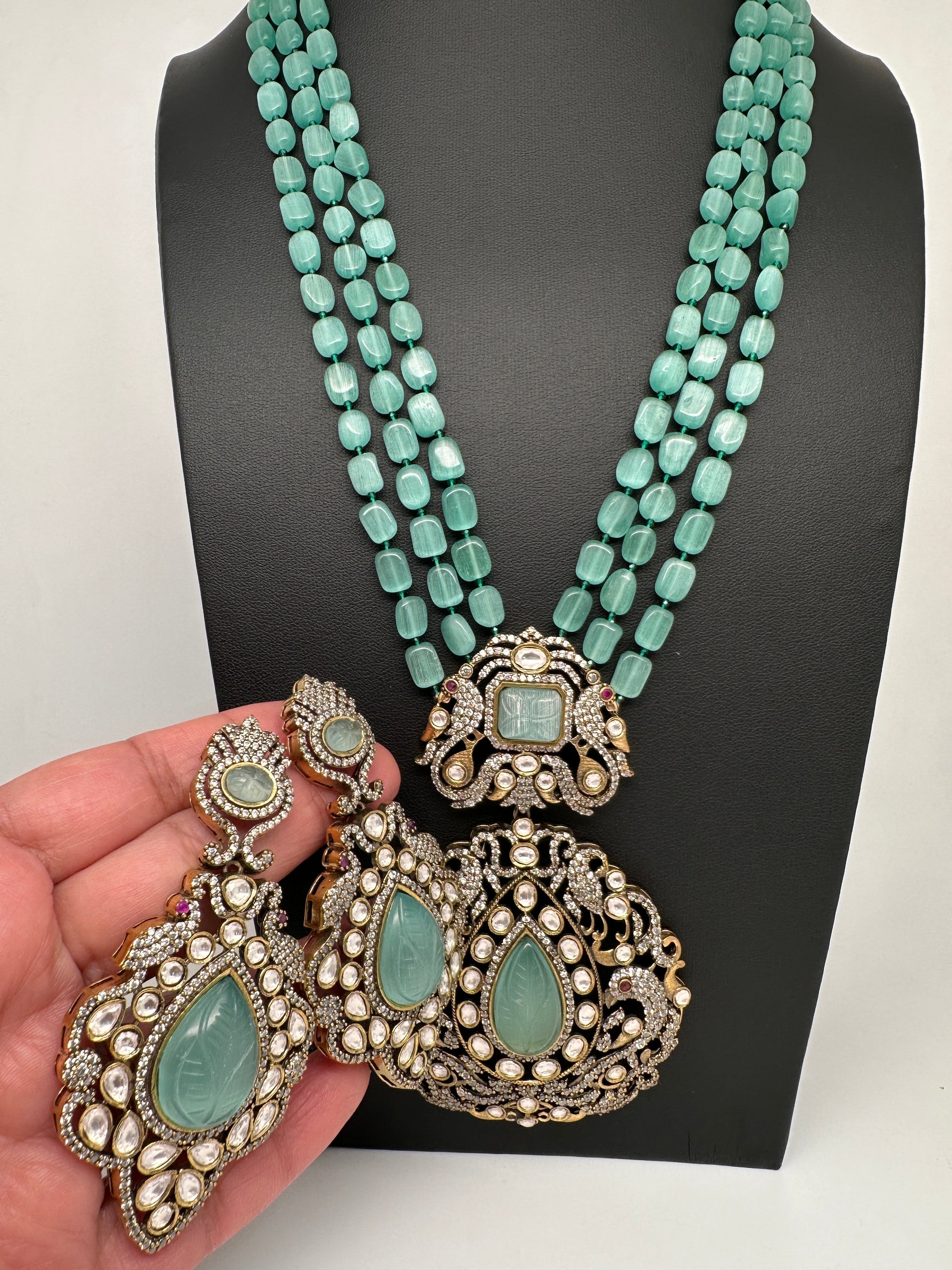 Victorian Moissanite Color Stone Necklace - MintGreen