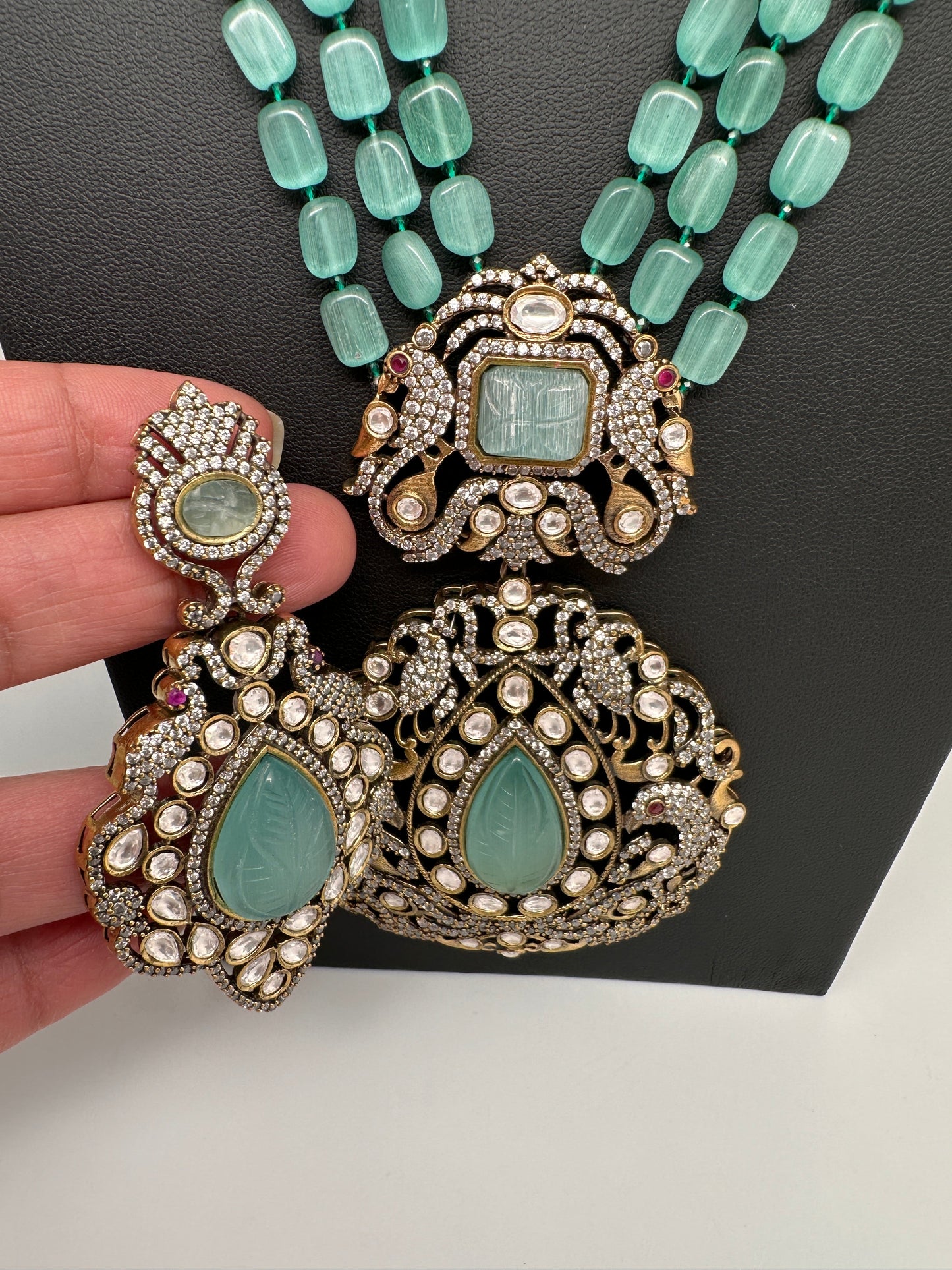 Victorian Moissanite Color Stone Necklace - MintGreen