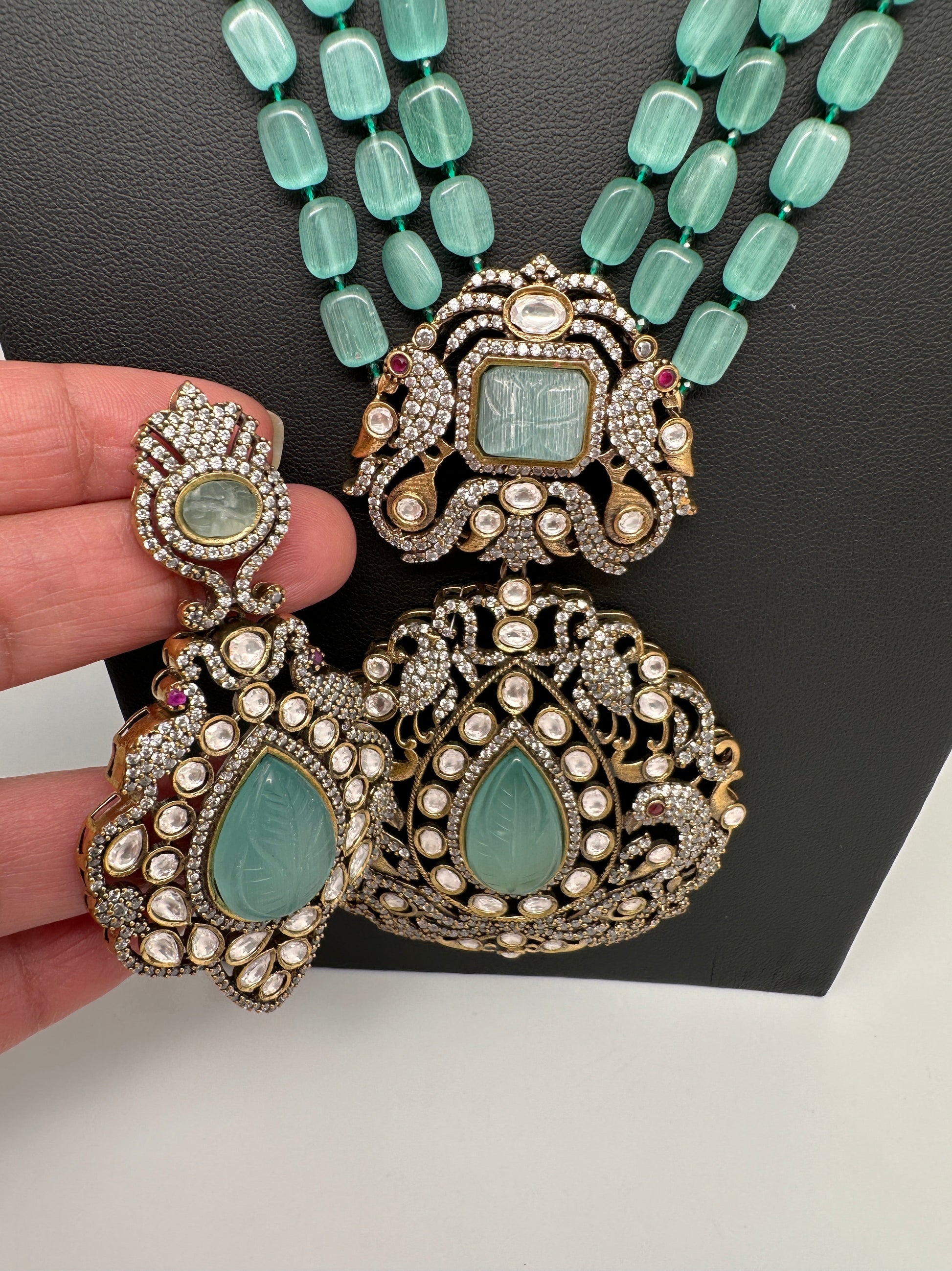 Victorian Moissanite Color Stone Necklace - MintGreen