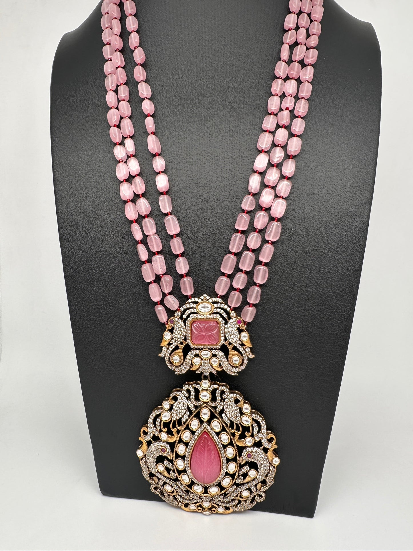 Victorian Moissanite Color Stone Necklace - Pink