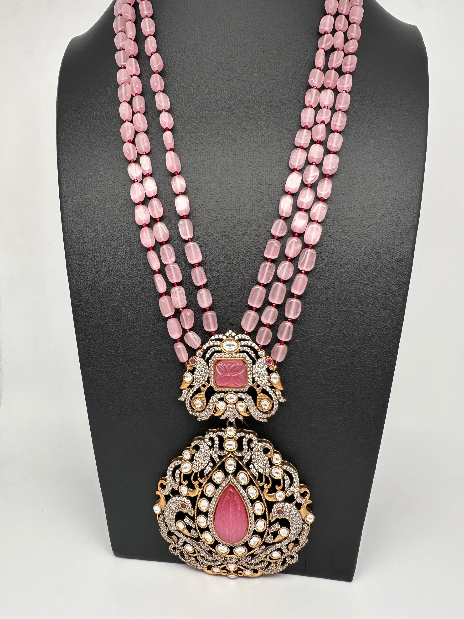 Victorian Moissanite Color Stone Necklace - Pink