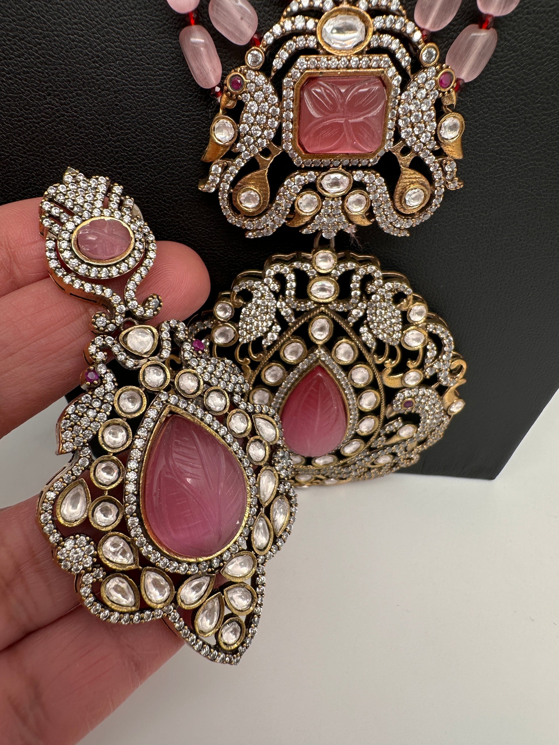 Victorian Moissanite Color Stone Necklace - Pink