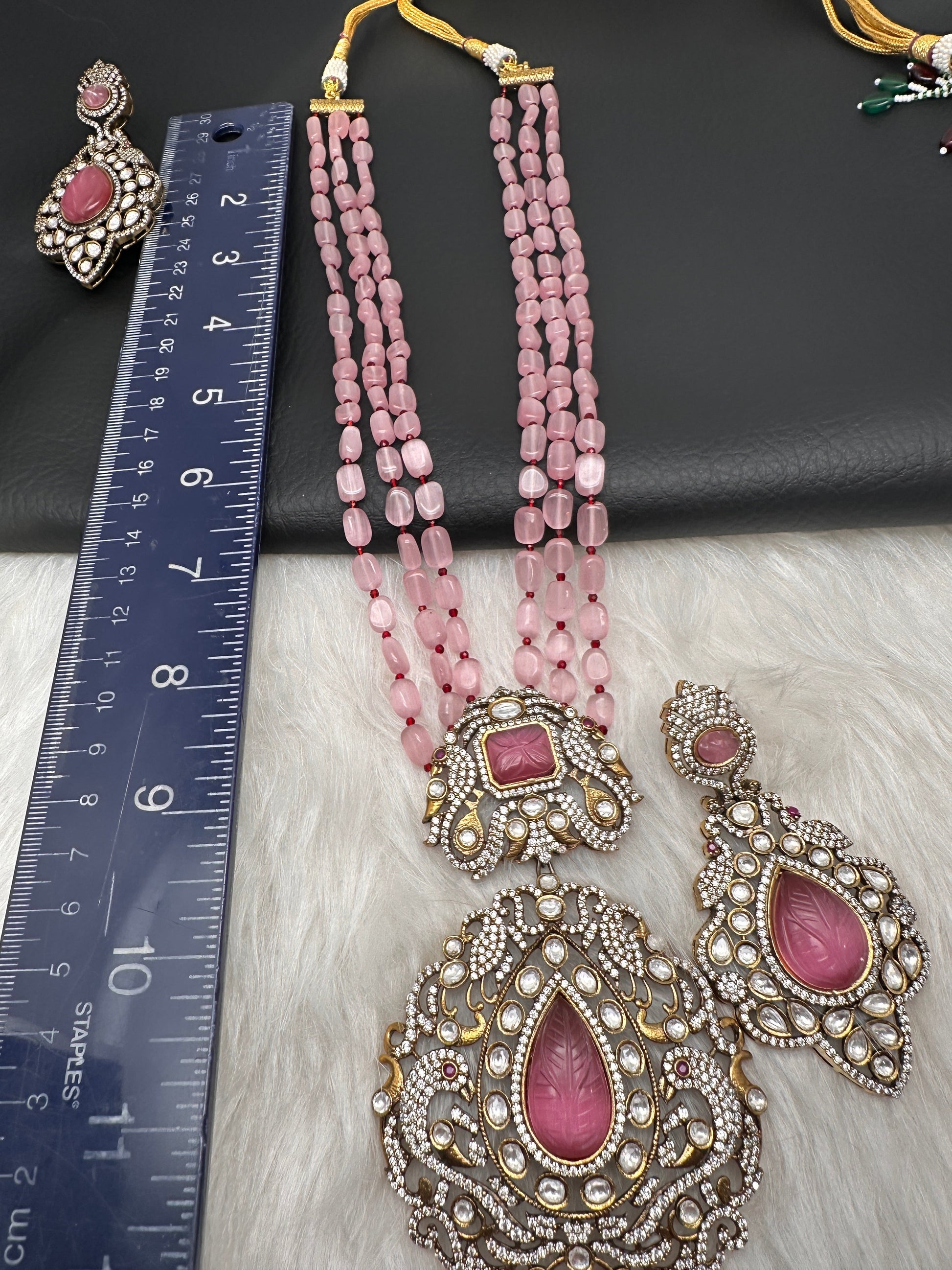 Victorian Moissanite Color Stone Necklace - Pink