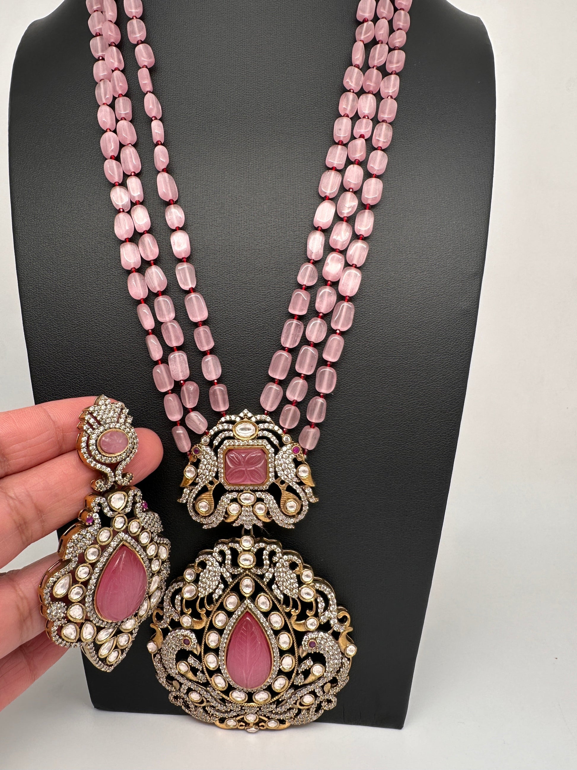 Victorian Moissanite Color Stone Necklace - Pink
