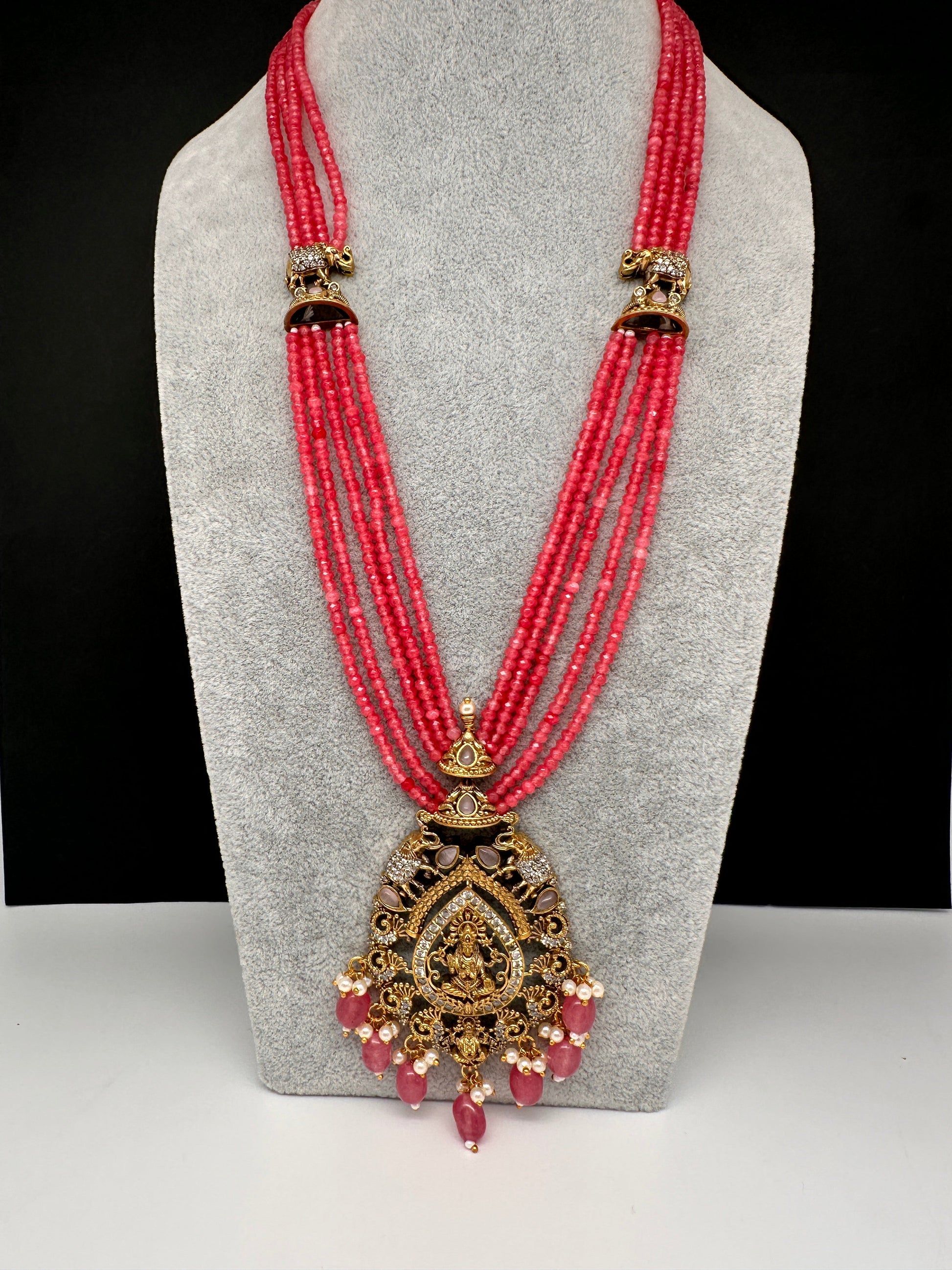 Geru Finish Goddess Lakshmi Color Stone Necklace - Pink