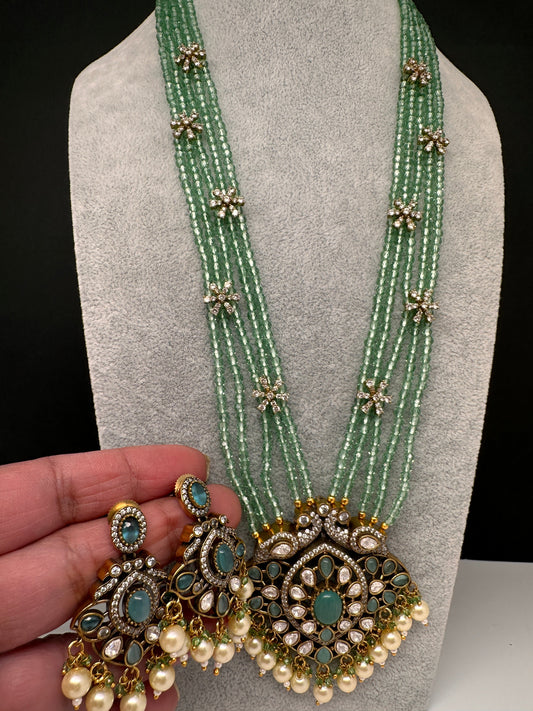 Crystal Beads AD Victorian Color Stone Necklace - MintGreen