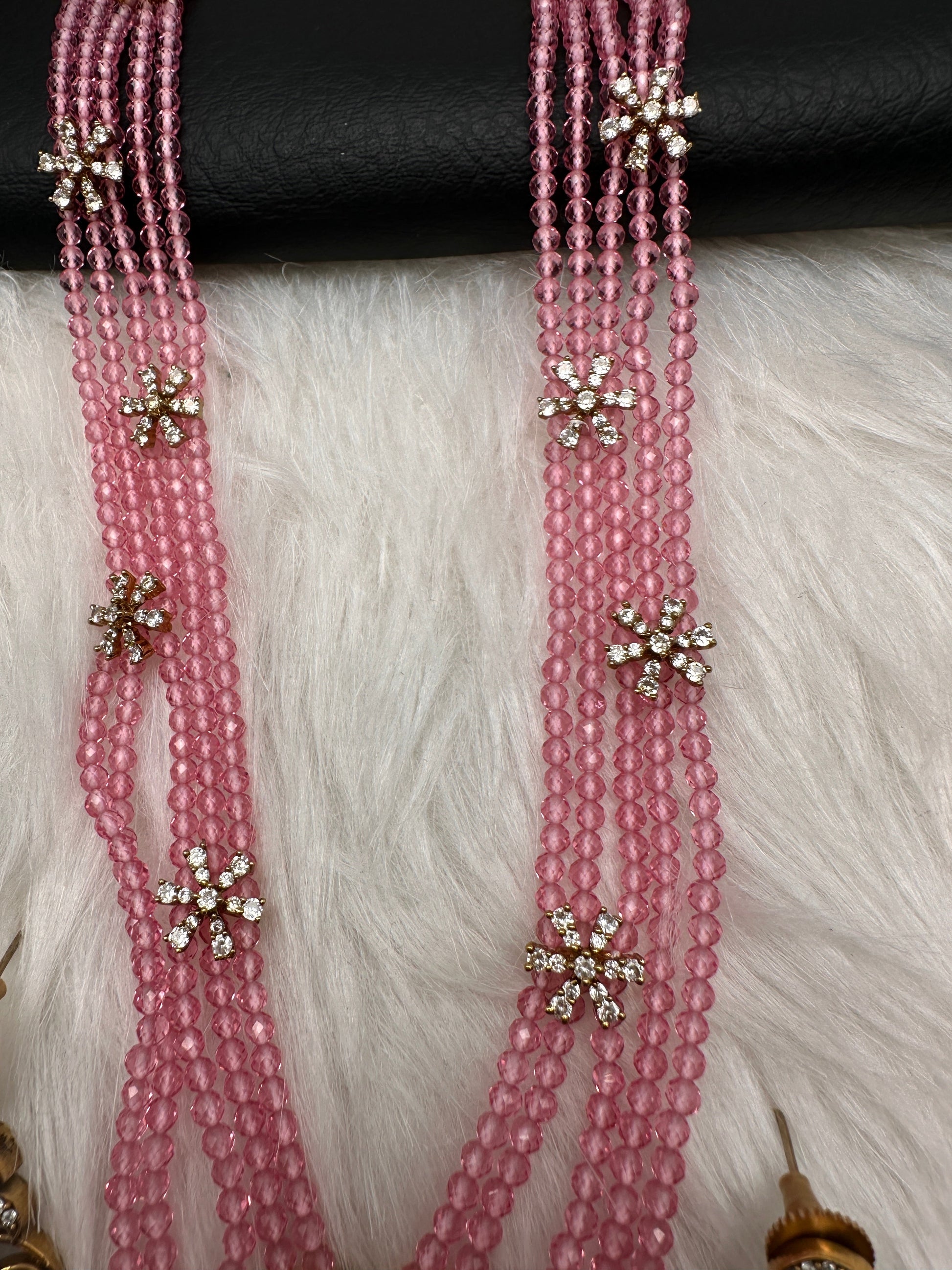 Crystal Beads AD Victorian Color Stone Necklace - Pink