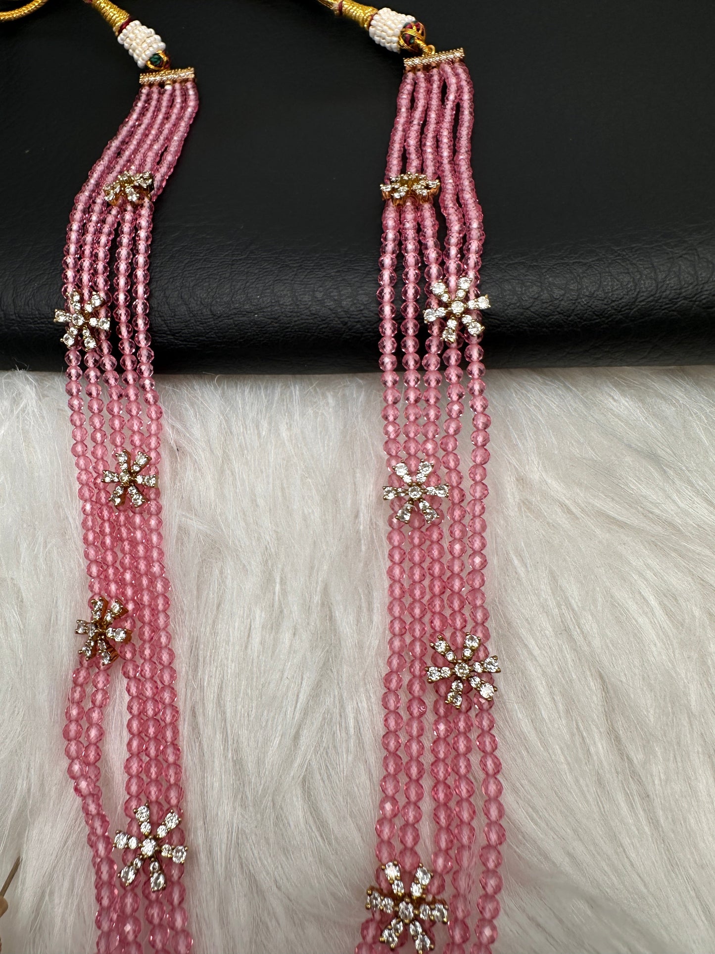 Crystal Beads AD Victorian Color Stone Necklace - Pink