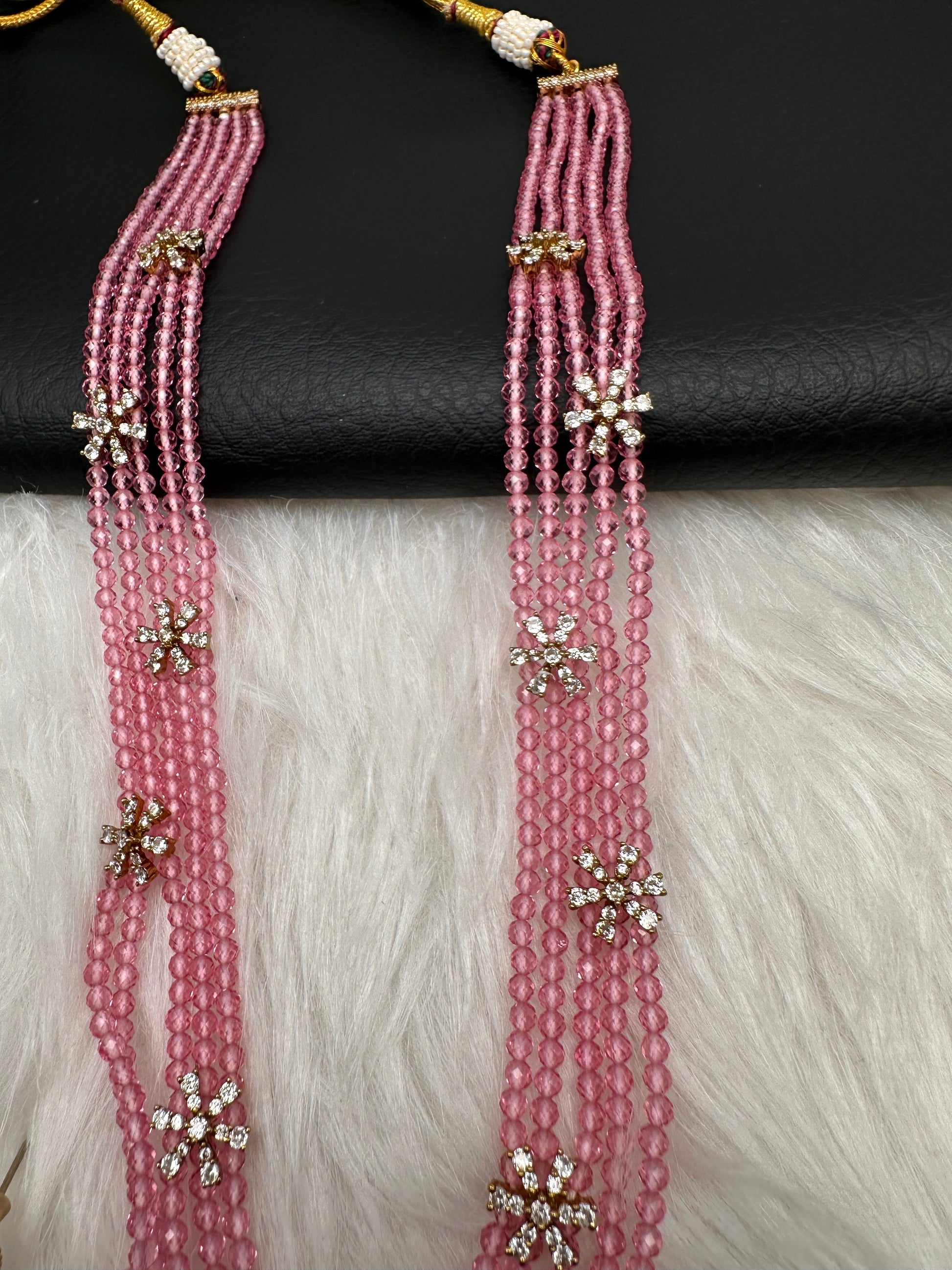 Crystal Beads AD Victorian Color Stone Necklace - Pink