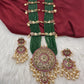 Kempu Beads Mayura Haar Color Stone Necklace - Green