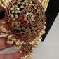 Kempu Beads Mayura Haar Color Stone Necklace - Pearl
