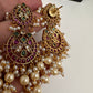 Kempu Beads Mayura Haar Color Stone Necklace - Pearl