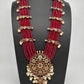 Kempu Beads Mayura Haar Color Stone Necklace - Red
