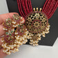 Kempu Beads Mayura Haar Color Stone Necklace - Red