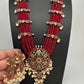 Kempu Beads Mayura Haar Color Stone Necklace - Red