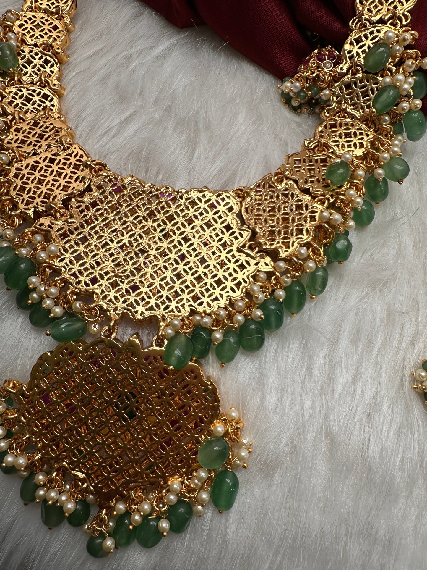 Potta Stones Emerald Beads Pearls Ethnic Long Necklace