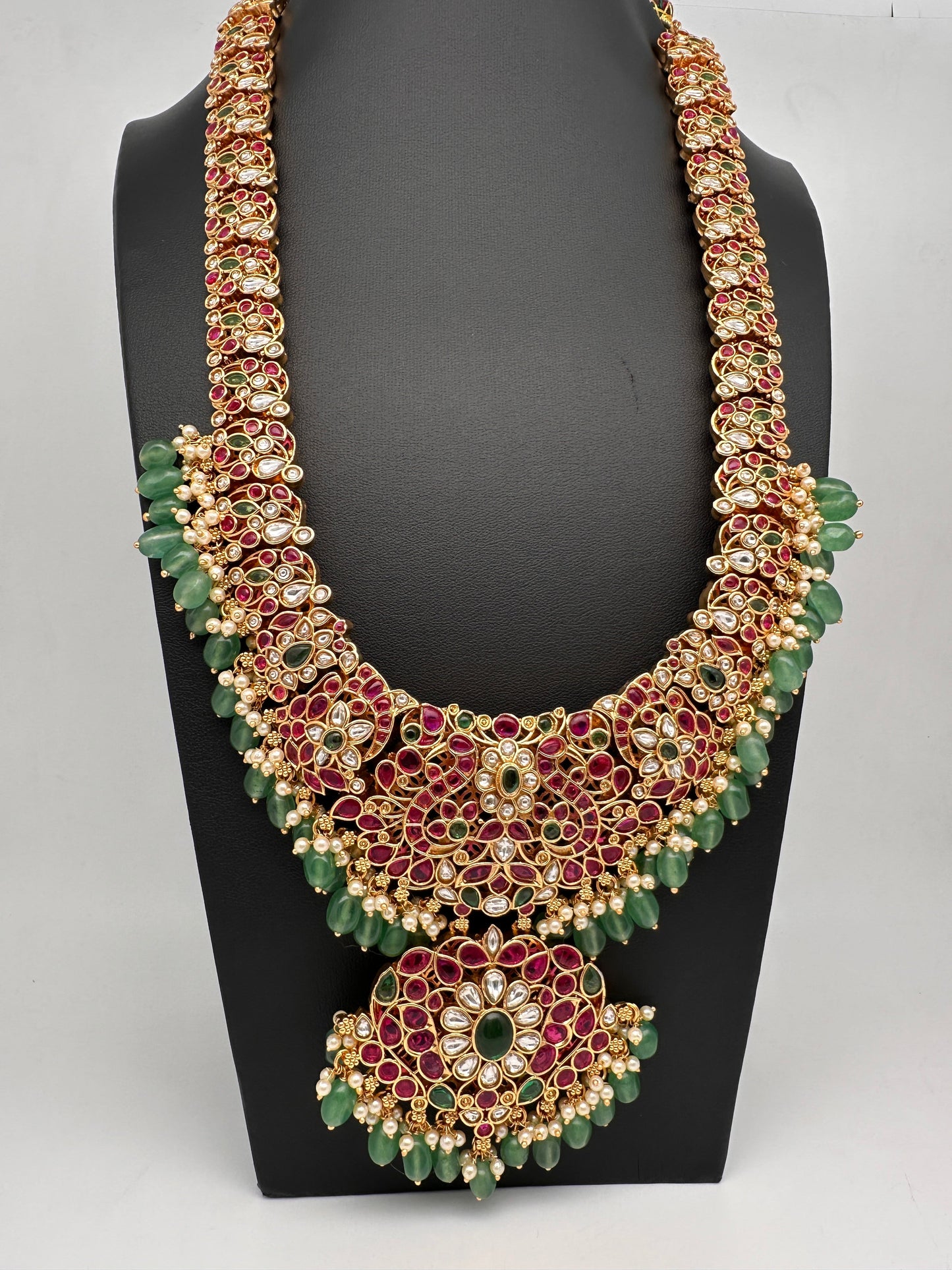 Potta Stones Emerald Beads Pearls Ethnic Long Necklace