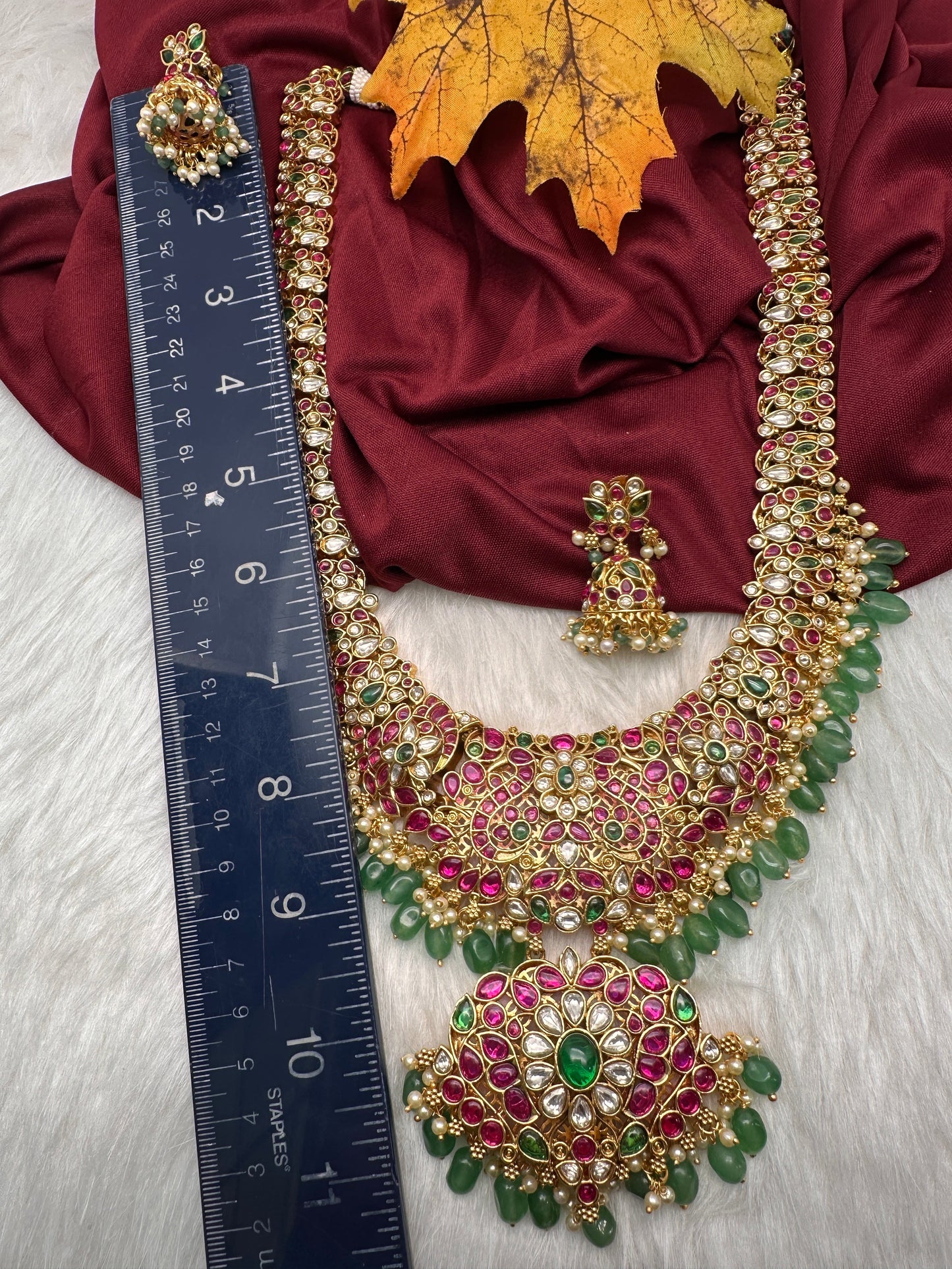 Potta Stones Emerald Beads Pearls Ethnic Long Necklace