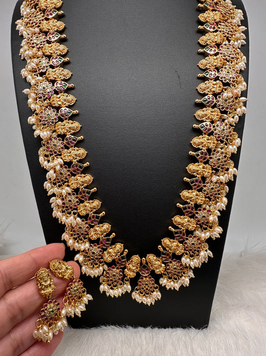 Goddess Lakshmi Rice Pearls Guttapusalu Necklace