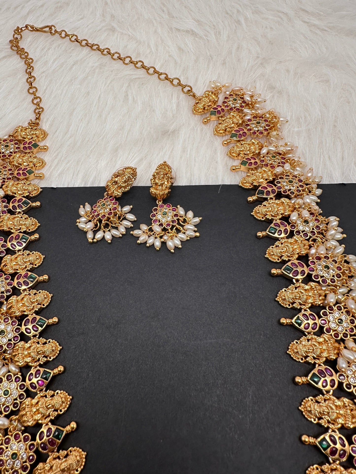 Goddess Lakshmi Rice Pearls Guttapusalu Necklace