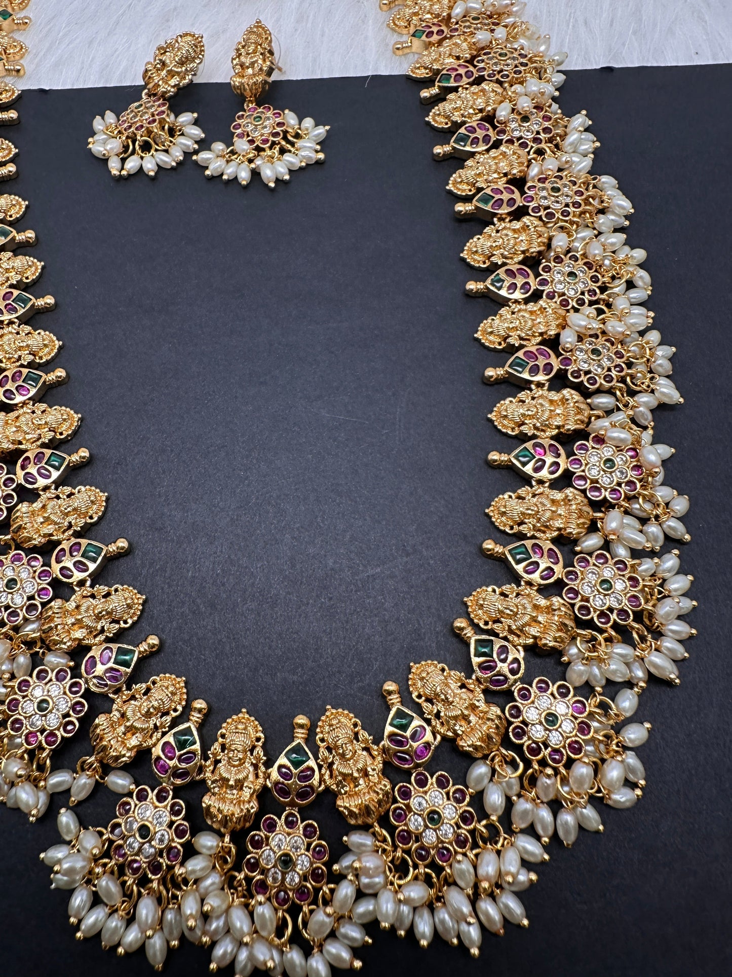Goddess Lakshmi Rice Pearls Guttapusalu Necklace