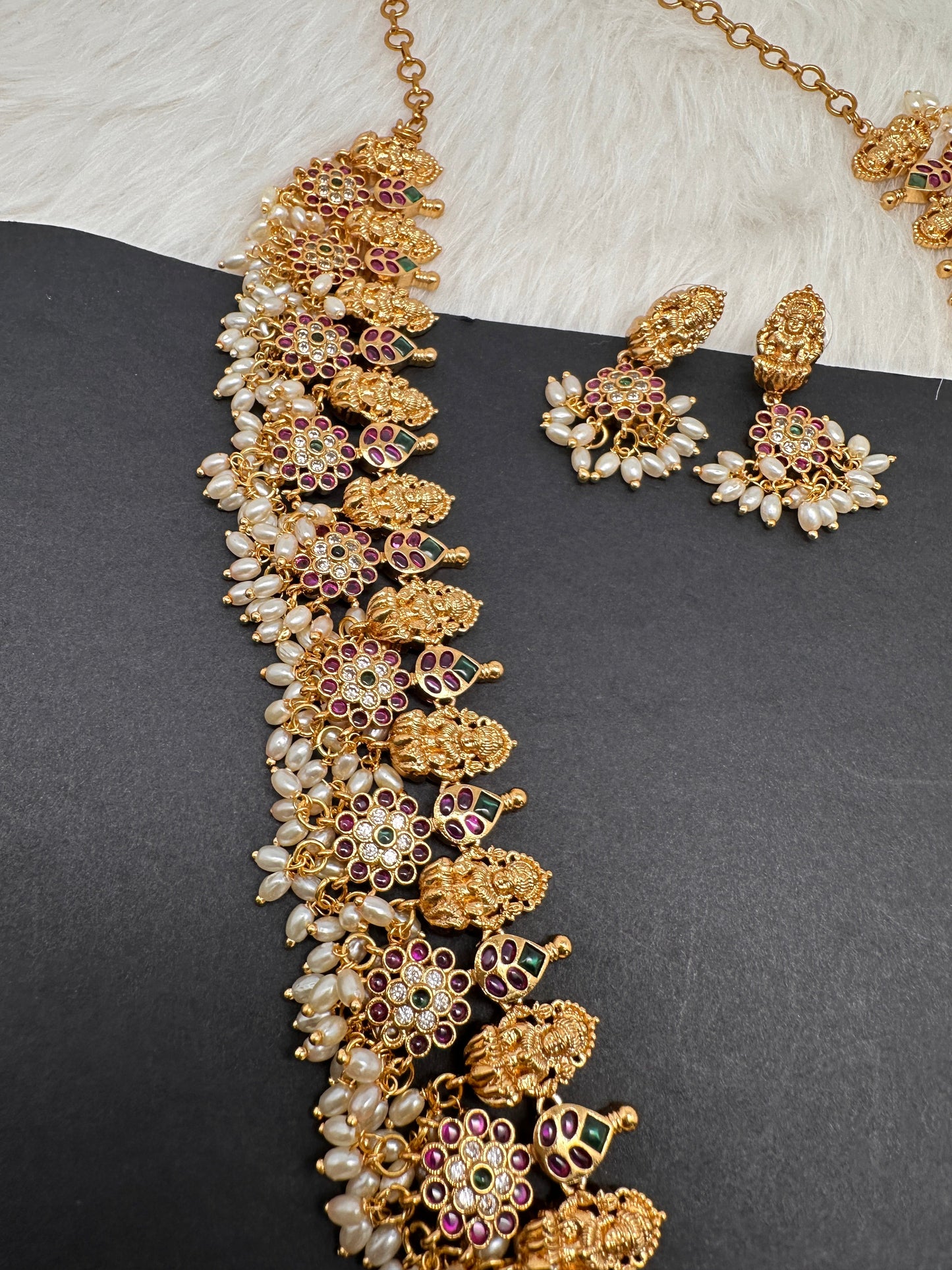 Goddess Lakshmi Rice Pearls Guttapusalu Necklace